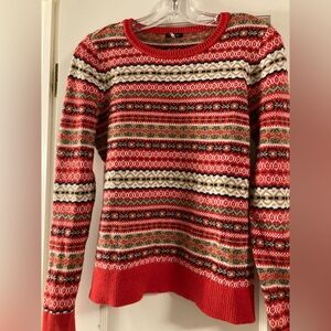 Talbots Red Pullover Sweater - Ladies Small Striped - Winter Pattern White & Tan
